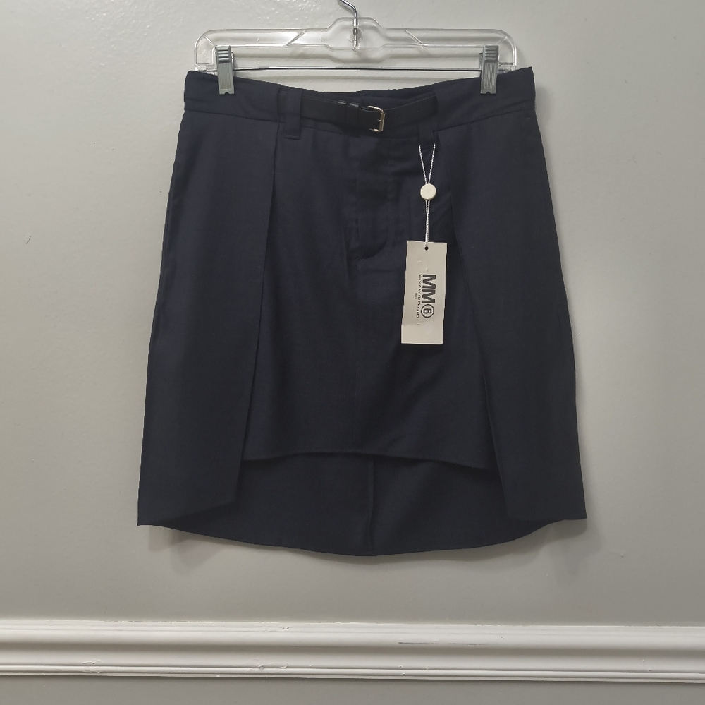 MM6 Maison Margieia Asymmetric Panel Mini Skirt Dark Blue Sz 44 Minimalist Work